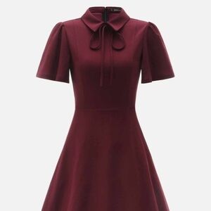 NEW Burgundy Tie Neck Collared Flare Dress Size Medium